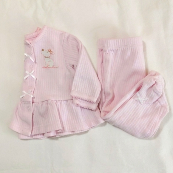little me 2 piece organic cotton matching outfit set 6 months baby girl - Picture 1 of 8
